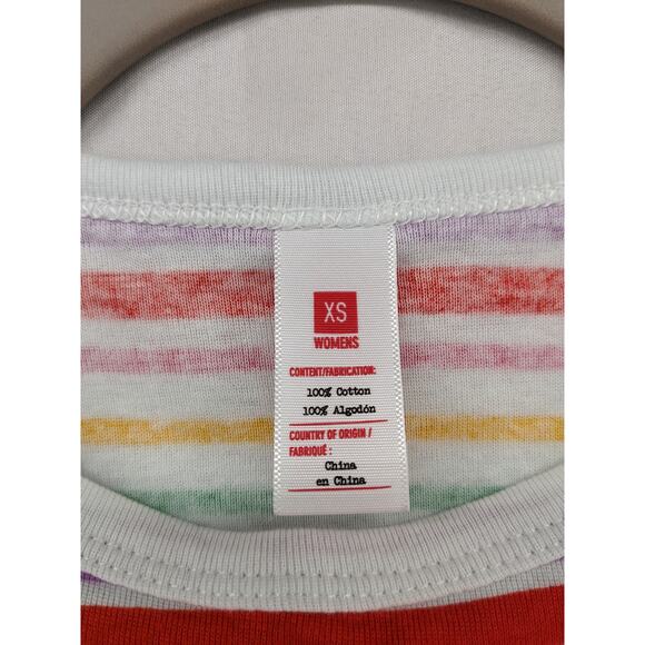 Striped Pajama Top XS Rainbow Short Sleeve Crewneck Sleepwear Lounge Multicolor - Picture 4 of 9